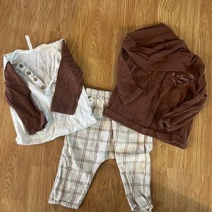 Rylee and cru pants with two matching shirts, all size 6-12 months